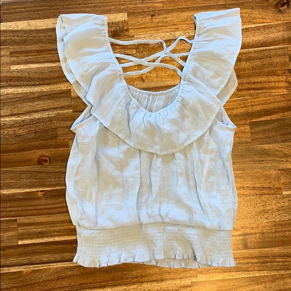 Mine Ruffle Sleeve Light Blue Sleeveless Top - Picture 3 of 5